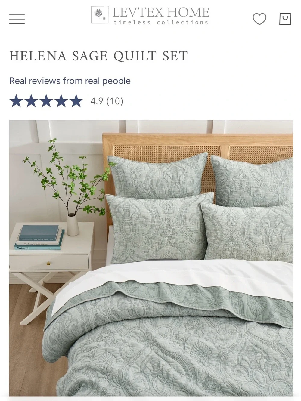 Levtex Sage Quilted Comforter 3 pcs. Set…🍈 100% cotton